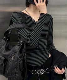 【nmtc+】v neck border long sleeve T / 【エヌエムティーシープラス】ブイネックボーダー長袖Tシャツ