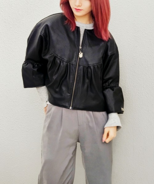Faux Leather Jacket（ノーカラージャケット）｜CRYSTAL BALL