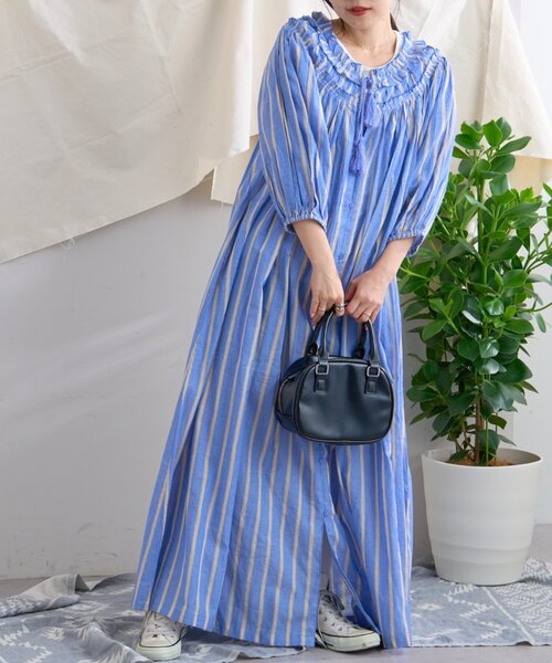 CIAOPANIC TYPY（チャオパニックティピー）の「【India】シルクタッチボイル深Vフリンジワンピース（ワンピース・レディース・グリーン/ピンク/チャコールグレー/サックスブルー/ブラック・ONE SIZE）」の20枚目の写真