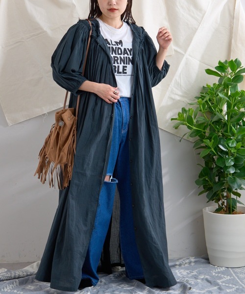 CIAOPANIC TYPY（チャオパニックティピー）の「【India】シルクタッチボイル深Vフリンジワンピース（ワンピース・レディース・グリーン/ピンク/チャコールグレー/サックスブルー/ブラック・ONE SIZE）」の10枚目の写真