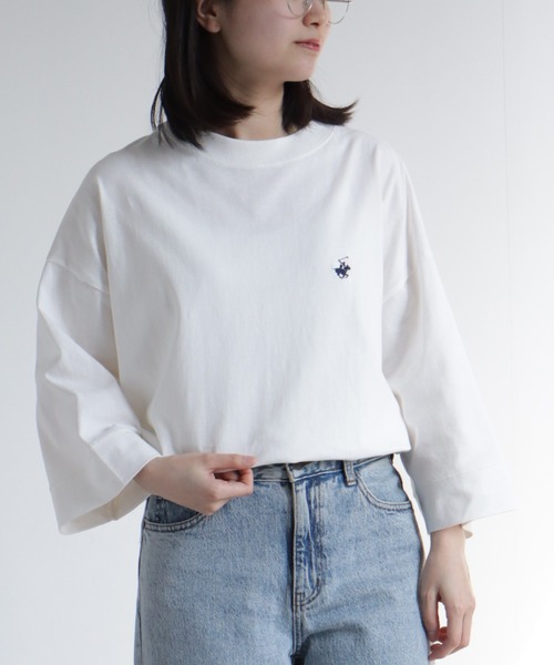 BEVERLY HILLS POLO CLUB(ビバリーヒルズポロクラブ)の「【BEVERLY HILLS POLO CLUB/ビバリーヒルズポロクラブ】 ワイドスリーブTシャツ(Tシャツ/カットソー・レディース・ライトベージュ/スミクロ/オフホワイト/サックスブルー・M)」の2枚目の写真