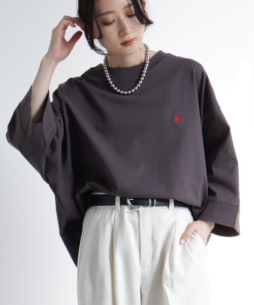 BEVERLY HILLS POLO CLUB(ビバリーヒルズポロクラブ)の「【BEVERLY HILLS POLO CLUB/ビバリーヒルズポロクラブ】 ワイドスリーブTシャツ(Tシャツ/カットソー・レディース・ライトベージュ/スミクロ/オフホワイト/サックスブルー・M)」の3枚目の写真