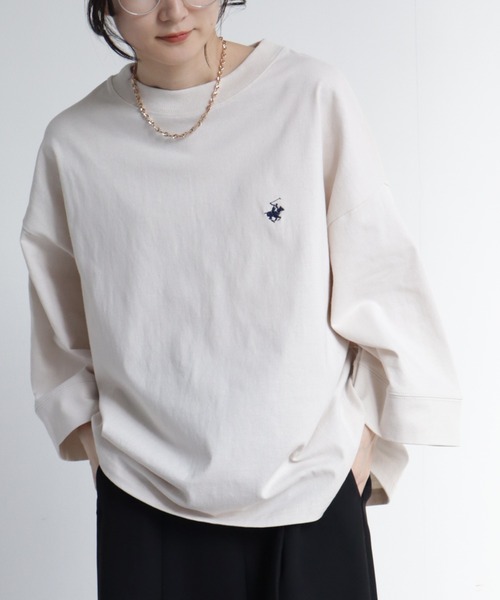 BEVERLY HILLS POLO CLUB(ビバリーヒルズポロクラブ)の「【BEVERLY HILLS POLO CLUB/ビバリーヒルズポロクラブ】 ワイドスリーブTシャツ(Tシャツ/カットソー・レディース・ライトベージュ/スミクロ/オフホワイト/サックスブルー・M)」の4枚目の写真