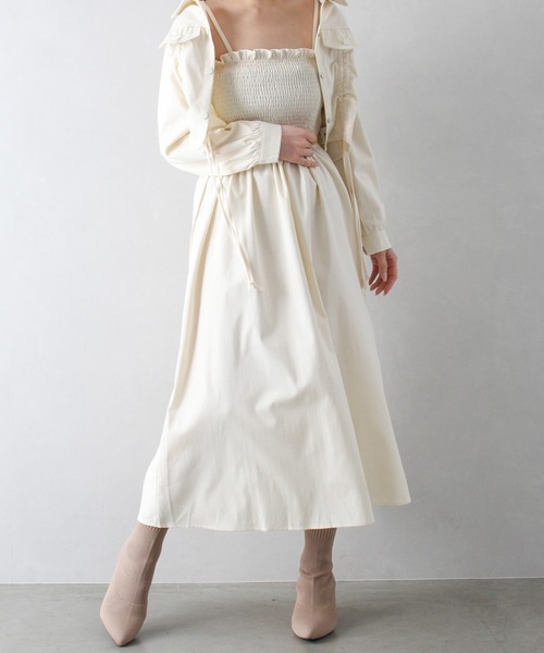 SpRay（スプレイ）の「シャーリングジャケットｘキャミワンピース（ワンピース・レディース・ブラック/アイボリー/ベージュ・FREE）」の8枚目の写真