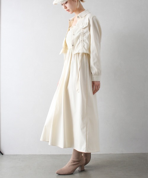 SpRay（スプレイ）の「シャーリングジャケットｘキャミワンピース（ワンピース・レディース・ブラック/アイボリー/ベージュ・FREE）」の6枚目の写真