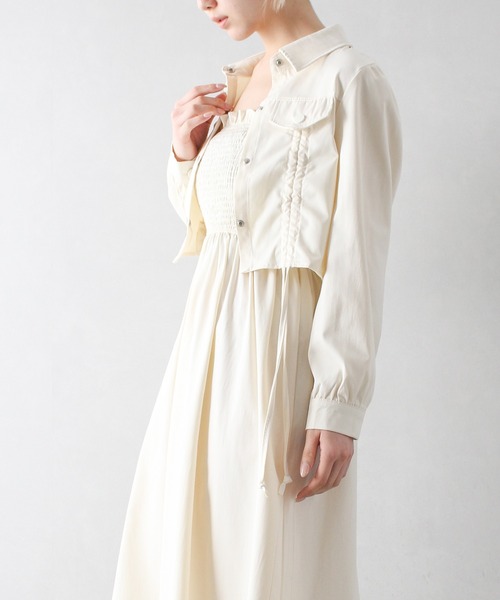 SpRay（スプレイ）の「シャーリングジャケットｘキャミワンピース（ワンピース・レディース・ブラック/アイボリー/ベージュ・FREE）」の5枚目の写真