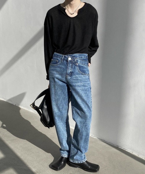 CERCA(チェルカ)の「【NOWLE】ワッフル デザイン ミニ Uネック 無地 ロンT(Tシャツ/カットソー・メンズ・グレー/ホワイト/ブラック・LARGE/MEDIUM/X-LARGE)」の5枚目の写真