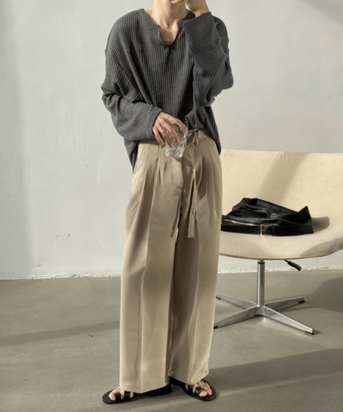CERCA(チェルカ)の「【NOWLE】ワッフル デザイン ミニ Uネック 無地 ロンT(Tシャツ/カットソー・メンズ・グレー/ホワイト/ブラック・LARGE/MEDIUM/X-LARGE)」の7枚目の写真