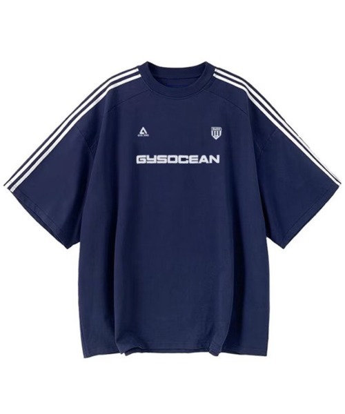 CERCA(チェルカ)の「【NOWLE】ライン柄 スポーティー ビッグ ゲームシャツ/サッカーシャツ(Tシャツ/カットソー・メンズ・グレー/ネイビー・LARGE/X-LARGE)」の4枚目の写真