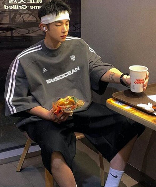 CERCA(チェルカ)の「【NOWLE】ライン柄 スポーティー ビッグ ゲームシャツ/サッカーシャツ(Tシャツ/カットソー・メンズ・グレー/ネイビー・LARGE/X-LARGE)」の6枚目の写真