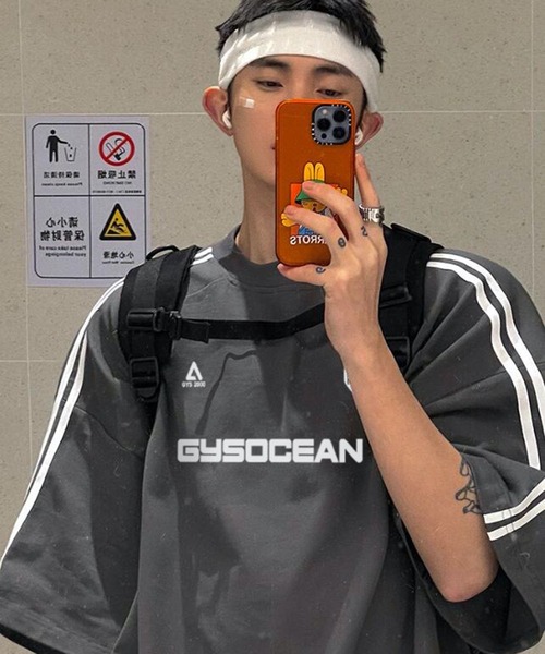 CERCA(チェルカ)の「【NOWLE】ライン柄 スポーティー ビッグ ゲームシャツ/サッカーシャツ(Tシャツ/カットソー・メンズ・グレー/ネイビー・LARGE/X-LARGE)」の14枚目の写真