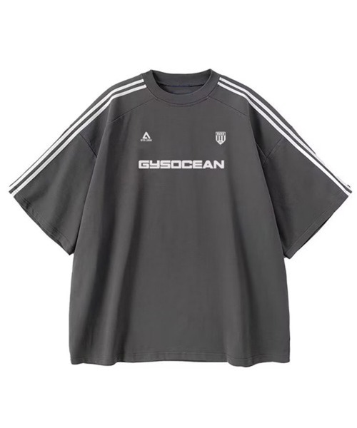 CERCA(チェルカ)の「【NOWLE】ライン柄 スポーティー ビッグ ゲームシャツ/サッカーシャツ(Tシャツ/カットソー・メンズ・グレー/ネイビー・LARGE/X-LARGE)」の19枚目の写真