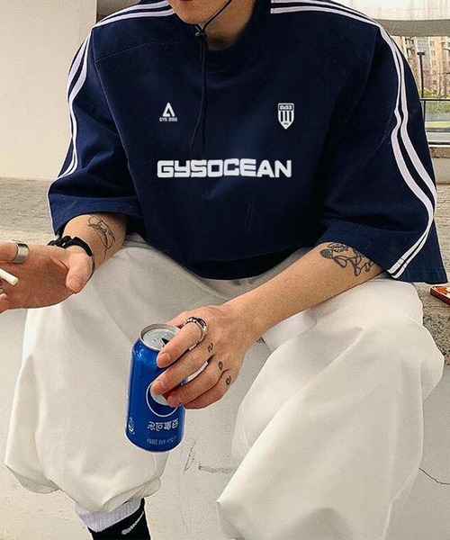 CERCA(チェルカ)の「【NOWLE】ライン柄 スポーティー ビッグ ゲームシャツ/サッカーシャツ(Tシャツ/カットソー・メンズ・グレー/ネイビー・LARGE/X-LARGE)」の20枚目の写真