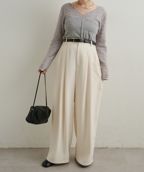 Omekashi（オメカシ）の「タックワイドスラックス（スラックス・レディース・オフホワイト/グレー/ブラック/チャコールグレー・38/36/PS）」の11枚目の写真