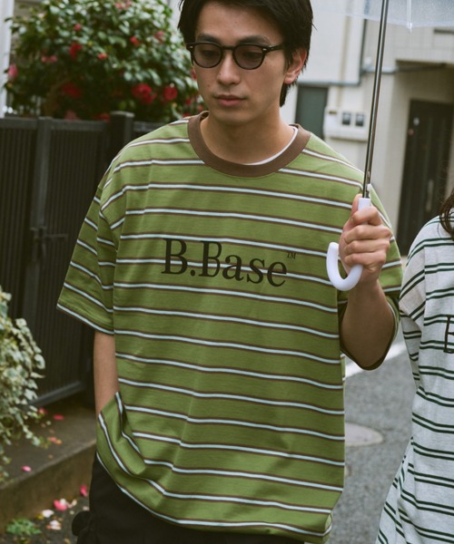 BROKEN BASE（ブロークンベース）の「B.BASE Tシャツ　ボーダーアソート（Tシャツ/カットソー・メンズ・ピンク系/グリーン系/ブラック系/ネイビー/オフホワイト/グレー系/アイボリー/レッド系・SMALL/MEDIUM/LARGE）」の5枚目の写真