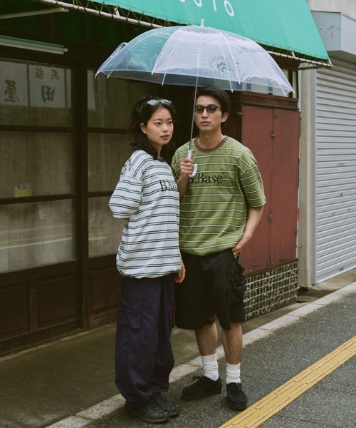 BROKEN BASE（ブロークンベース）の「B.BASE Tシャツ　ボーダーアソート（Tシャツ/カットソー・メンズ・ピンク系/グリーン系/ブラック系/ネイビー/オフホワイト/グレー系/アイボリー/レッド系・SMALL/MEDIUM/LARGE）」の10枚目の写真