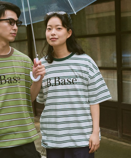 BROKEN BASE（ブロークンベース）の「B.BASE Tシャツ　ボーダーアソート（Tシャツ/カットソー・メンズ・ピンク系/グリーン系/ブラック系/ネイビー/オフホワイト/グレー系/アイボリー/レッド系・SMALL/MEDIUM/LARGE）」の18枚目の写真