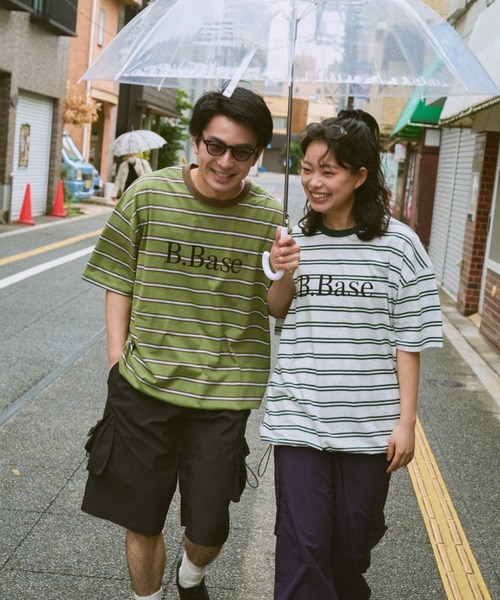 BROKEN BASE（ブロークンベース）の「B.BASE Tシャツ　ボーダーアソート（Tシャツ/カットソー・メンズ・ピンク系/グリーン系/ブラック系/ネイビー/オフホワイト/グレー系/アイボリー/レッド系・SMALL/MEDIUM/LARGE）」の17枚目の写真