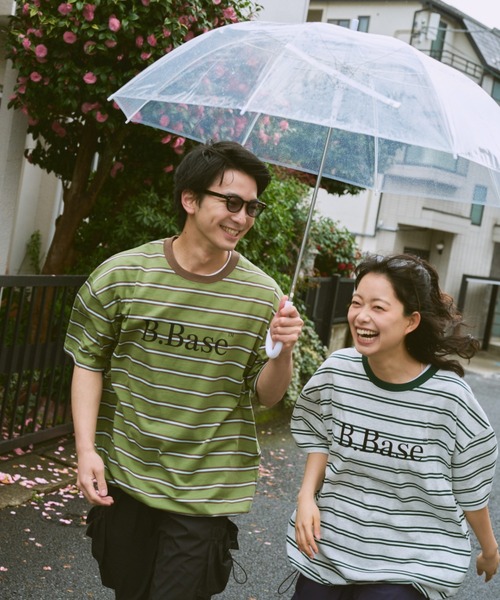 BROKEN BASE（ブロークンベース）の「B.BASE Tシャツ　ボーダーアソート（Tシャツ/カットソー・メンズ・ピンク系/グリーン系/ブラック系/ネイビー/オフホワイト/グレー系/アイボリー/レッド系・SMALL/MEDIUM/LARGE）」の14枚目の写真