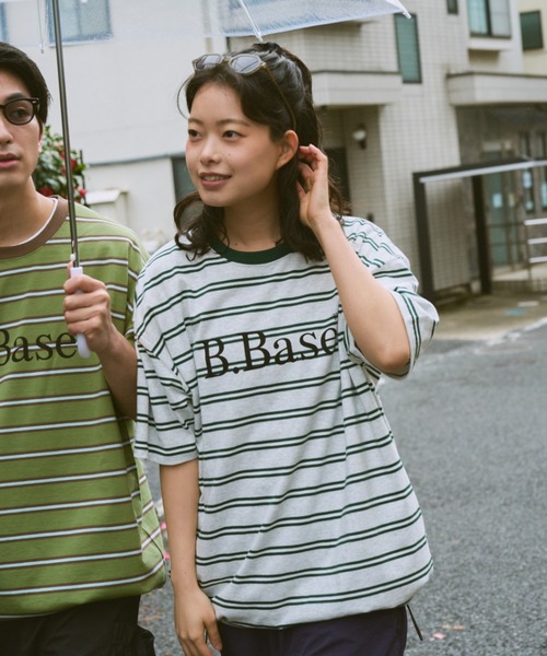 BROKEN BASE（ブロークンベース）の「B.BASE Tシャツ　ボーダーアソート（Tシャツ/カットソー・メンズ・ピンク系/グリーン系/ブラック系/ネイビー/オフホワイト/グレー系/アイボリー/レッド系・SMALL/MEDIUM/LARGE）」の19枚目の写真