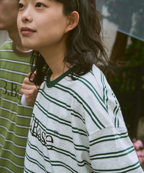 BROKEN BASE（ブロークンベース）の「B.BASE Tシャツ　ボーダーアソート（Tシャツ/カットソー・メンズ・ピンク系/グリーン系/ブラック系/ネイビー/オフホワイト/グレー系/アイボリー/レッド系・SMALL/MEDIUM/LARGE）」の20枚目の写真