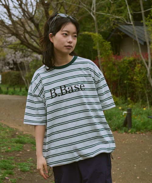 BROKEN BASE（ブロークンベース）の「B.BASE Tシャツ　ボーダーアソート（Tシャツ/カットソー・メンズ・ピンク系/グリーン系/ブラック系/ネイビー/オフホワイト/グレー系/アイボリー/レッド系・SMALL/MEDIUM/LARGE）」の21枚目の写真