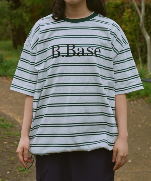 BROKEN BASE（ブロークンベース）の「B.BASE Tシャツ　ボーダーアソート（Tシャツ/カットソー・メンズ・ピンク系/グリーン系/ブラック系/ネイビー/オフホワイト/グレー系/アイボリー/レッド系・SMALL/MEDIUM/LARGE）」の22枚目の写真