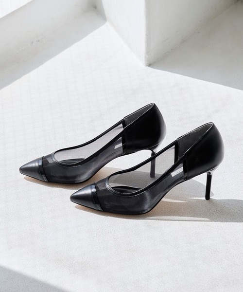 SEVEN TWELVE THIRTY(セヴントゥエルヴサーティー)の「LovelyWalkプラス チュールコンビパンプス(パンプス・レディース・ベージュ系その他/マルチ/ブラック/パイソン・22cm/22.5cm/23cm/23.5cm/24cm/24.5cm)」の2枚目の写真