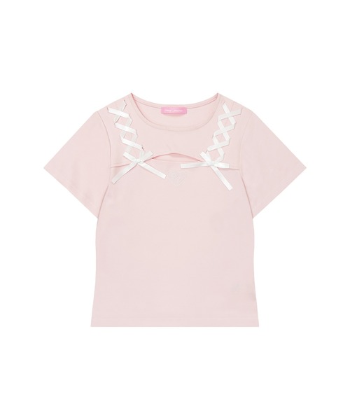 Honey Cinnamon(ハニーシナモン)の「デコルテ空きレースアップミニT(Tシャツ/カットソー・レディース・ピンク/ホワイト・FREE)」の5枚目の写真
