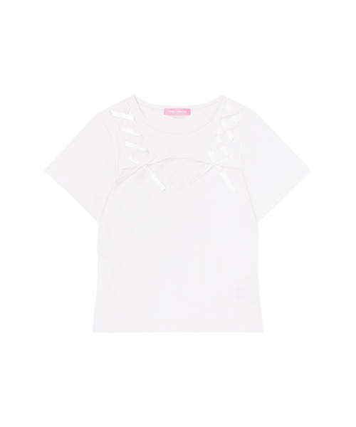 Honey Cinnamon(ハニーシナモン)の「デコルテ空きレースアップミニT(Tシャツ/カットソー・レディース・ピンク/ホワイト・FREE)」の9枚目の写真