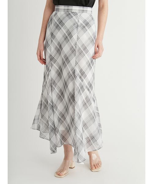 CELFORD(セルフォード)の「シアーチェックナロースカート(スカート・レディース・ダークネイビー/ホワイト/ベージュ・38/36)」の4枚目の写真