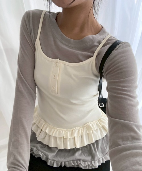 merrylatte(メリーラテ)の「【2点セット】フリルレイヤードトップス(その他トップス・レディース・グレー/ライトブルー・MEDIUM/FREE)」の1枚目の写真