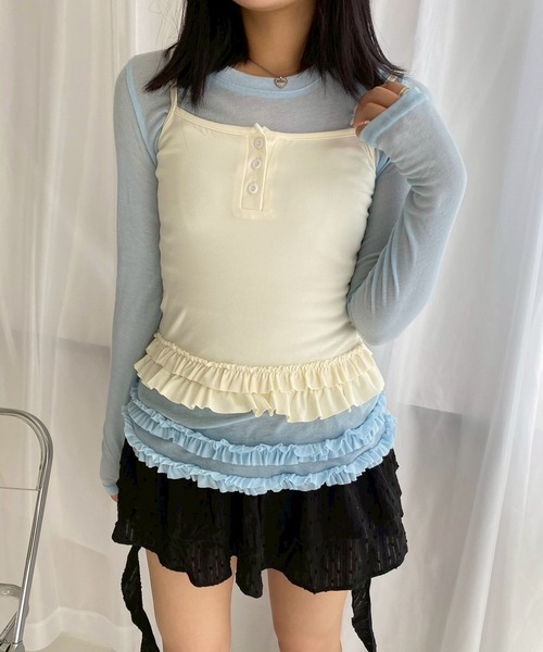 merrylatte(メリーラテ)の「【2点セット】フリルレイヤードトップス(その他トップス・レディース・グレー/ライトブルー・MEDIUM/FREE)」の2枚目の写真