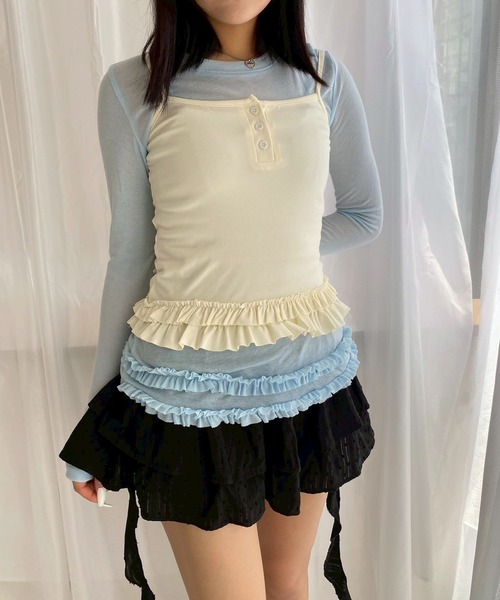 merrylatte(メリーラテ)の「【2点セット】フリルレイヤードトップス(その他トップス・レディース・グレー/ライトブルー・MEDIUM/FREE)」の6枚目の写真