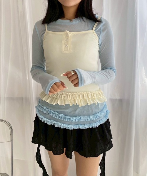merrylatte(メリーラテ)の「【2点セット】フリルレイヤードトップス(その他トップス・レディース・グレー/ライトブルー・MEDIUM/FREE)」の8枚目の写真