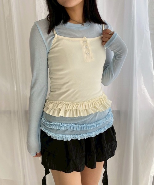 merrylatte(メリーラテ)の「【2点セット】フリルレイヤードトップス(その他トップス・レディース・グレー/ライトブルー・MEDIUM/FREE)」の11枚目の写真