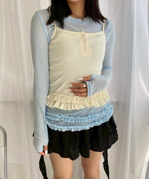 merrylatte(メリーラテ)の「【2点セット】フリルレイヤードトップス(その他トップス・レディース・グレー/ライトブルー・MEDIUM/FREE)」の15枚目の写真