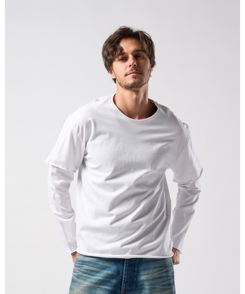 wjk(ダヴルジェイケイ)の「layered cut-off L/S(Tシャツ/カットソー・メンズ・ブラック/ライトグレー/ホワイト・X-LARGE/LARGE/MEDIUM/SMALL)」の1枚目の写真