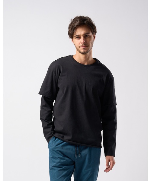 wjk(ダヴルジェイケイ)の「layered cut-off L/S(Tシャツ/カットソー・メンズ・ブラック/ライトグレー/ホワイト・X-LARGE/LARGE/MEDIUM/SMALL)」の3枚目の写真