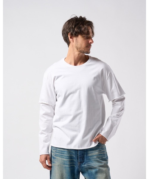 wjk(ダヴルジェイケイ)の「layered cut-off L/S(Tシャツ/カットソー・メンズ・ブラック/ライトグレー/ホワイト・X-LARGE/LARGE/MEDIUM/SMALL)」の4枚目の写真