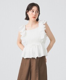シャーリング ヨーク ラッフル スリーブ ブラウス