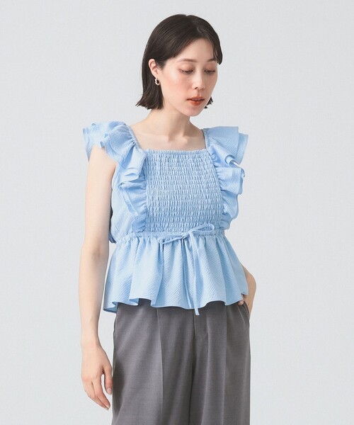 Ray BEAMS（レイビームス）の「シャーリング ヨーク ラッフル スリーブ ブラウス（シャツ/ブラウス・レディース・ブラック/サックスブルー/ホワイト・ONE SIZE）」の3枚目の写真