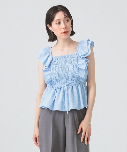 Ray BEAMS（レイビームス）の「シャーリング ヨーク ラッフル スリーブ ブラウス（シャツ/ブラウス・レディース・ブラック/サックスブルー/ホワイト・ONE SIZE）」の17枚目の写真