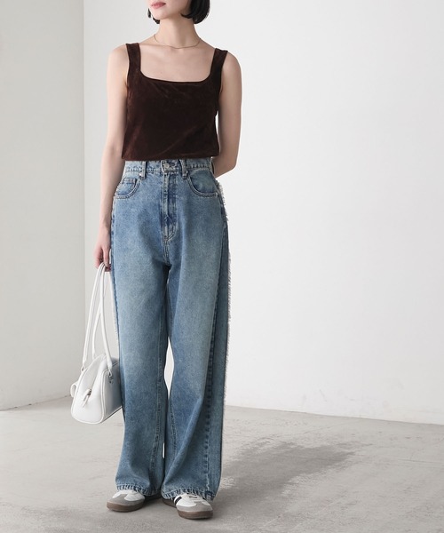 forksy.（フォルクシー）の「【 RIKA × forksy. 】カップ付き サマーベロア ラウンドスクエア ノースリーブトップス（タンクトップ・レディース・ブラック/ブラウン・FREE）」の14枚目の写真