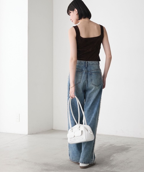 forksy.（フォルクシー）の「【 RIKA × forksy. 】カップ付き サマーベロア ラウンドスクエア ノースリーブトップス（タンクトップ・レディース・ブラック/ブラウン・FREE）」の15枚目の写真