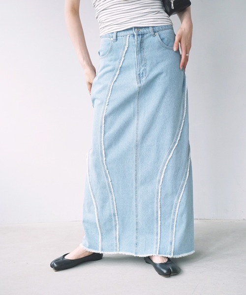 O'fmus(オフムス)の「【O'fmus】カーブラインデニムスカート ofmw25s035(スカート・レディース・ブルー・M/S)」の18枚目の写真
