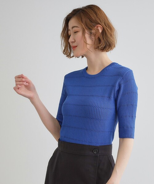 grove（グローブ）の「地柄ボーダーリブニットプルオーバー（ニット/セーター・レディース・ブルー系その他/オフホワイト/ホワイト系5・02/01/03/04/05）」の4枚目の写真