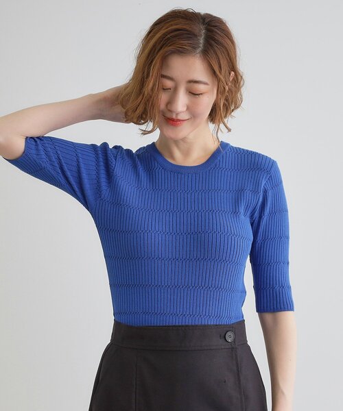 grove（グローブ）の「地柄ボーダーリブニットプルオーバー（ニット/セーター・レディース・ブルー系その他/オフホワイト/ホワイト系5・02/01/03/04/05）」の5枚目の写真