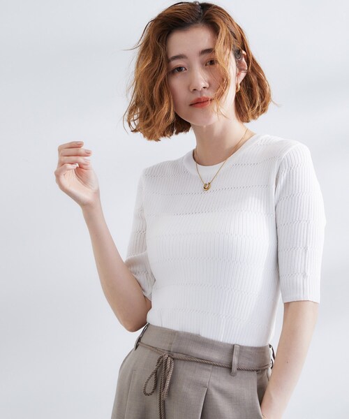 grove（グローブ）の「地柄ボーダーリブニットプルオーバー（ニット/セーター・レディース・ブルー系その他/オフホワイト/ホワイト系5・02/01/03/04/05）」の8枚目の写真