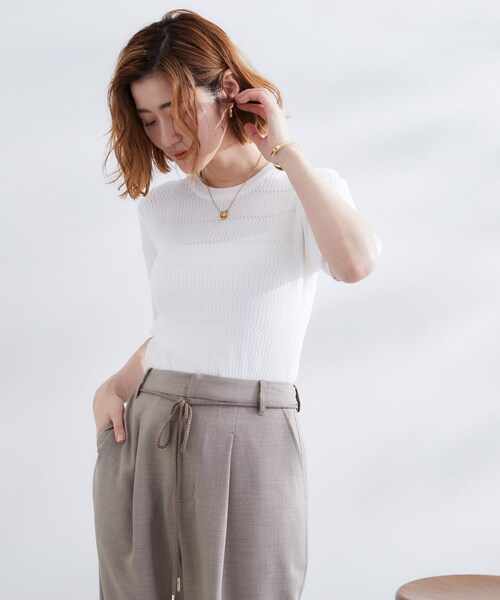 grove（グローブ）の「地柄ボーダーリブニットプルオーバー（ニット/セーター・レディース・ブルー系その他/オフホワイト/ホワイト系5・02/01/03/04/05）」の9枚目の写真